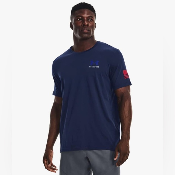 Under Armour Men's New Freedom Flag Short Sleeve T-Shirt Flag on back ! 2XL. NWT - Picture 4 of 12